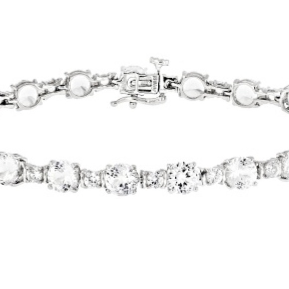 White Lab Created Sapphire Rhodium Over Sterling Silver Bracelet 12.60ctw NIB - Picture 3 of 4